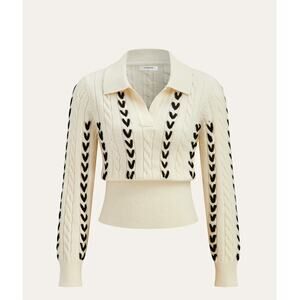 Commense Contrast Stitched Cable Knit Polo Sweater SZ XL